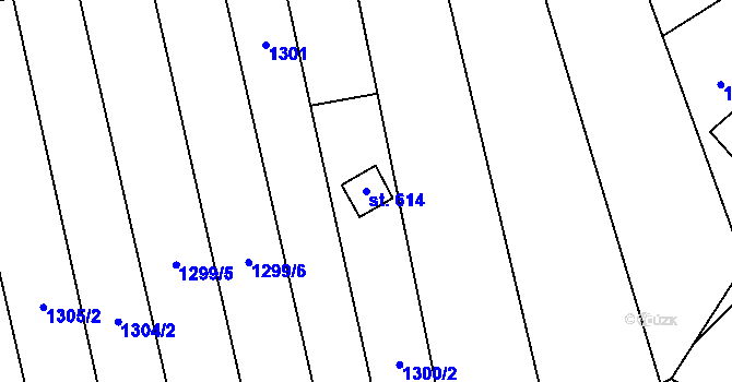 Parcela st. 614 v KÚ Prštné, Katastrální mapa