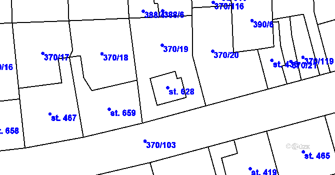 Parcela st. 628 v KÚ Prštné, Katastrální mapa