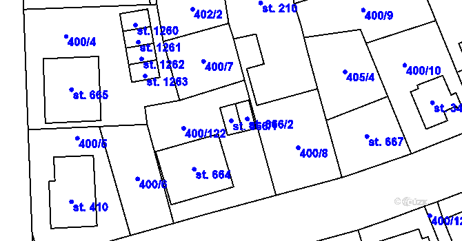 Parcela st. 666/1 v KÚ Prštné, Katastrální mapa