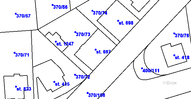 Parcela st. 697 v KÚ Prštné, Katastrální mapa