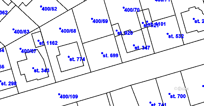Parcela st. 699 v KÚ Prštné, Katastrální mapa