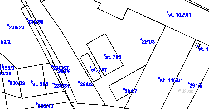 Parcela st. 706 v KÚ Prštné, Katastrální mapa