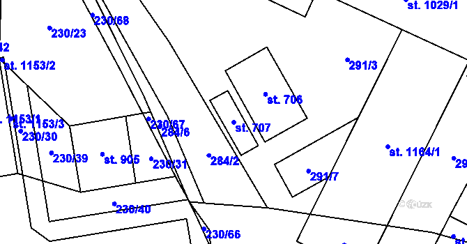 Parcela st. 707 v KÚ Prštné, Katastrální mapa