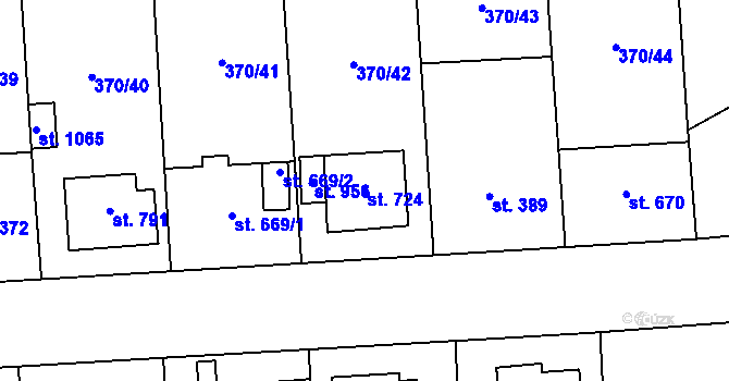 Parcela st. 724 v KÚ Prštné, Katastrální mapa