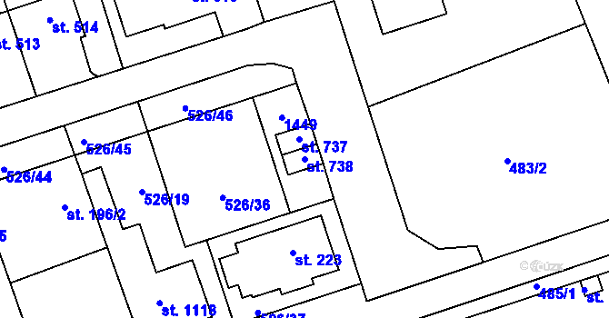 Parcela st. 738 v KÚ Prštné, Katastrální mapa