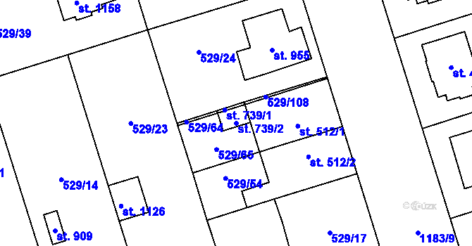 Parcela st. 739/2 v KÚ Prštné, Katastrální mapa