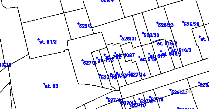 Parcela st. 792 v KÚ Prštné, Katastrální mapa