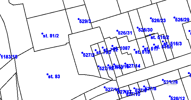 Parcela st. 793 v KÚ Prštné, Katastrální mapa