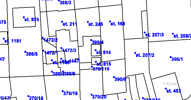 Parcela st. 814 v KÚ Prštné, Katastrální mapa