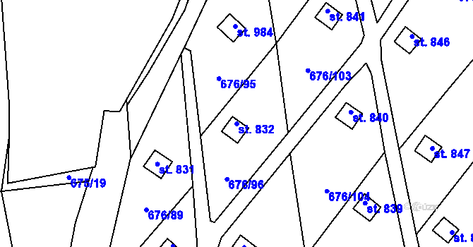 Parcela st. 832 v KÚ Prštné, Katastrální mapa
