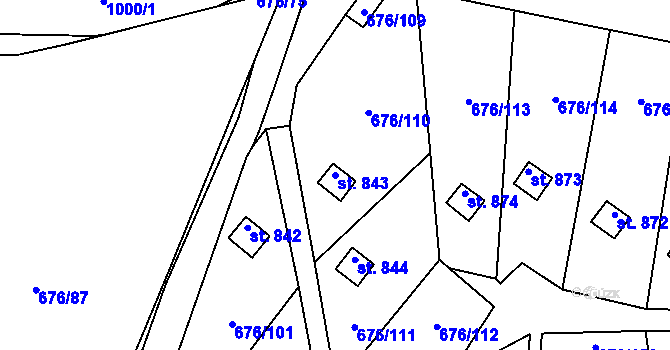 Parcela st. 843 v KÚ Prštné, Katastrální mapa