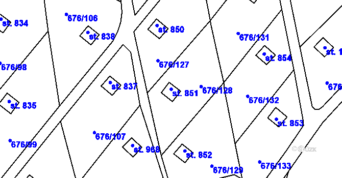 Parcela st. 851 v KÚ Prštné, Katastrální mapa