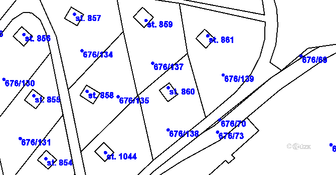 Parcela st. 860 v KÚ Prštné, Katastrální mapa