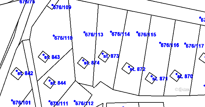 Parcela st. 873 v KÚ Prštné, Katastrální mapa