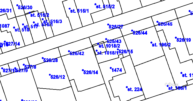 Parcela st. 1018/1 v KÚ Prštné, Katastrální mapa
