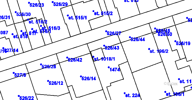 Parcela st. 1018/2 v KÚ Prštné, Katastrální mapa