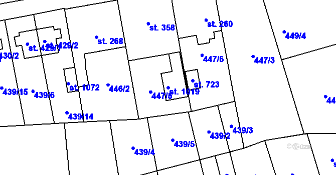 Parcela st. 1019 v KÚ Prštné, Katastrální mapa