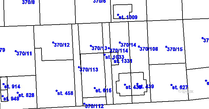 Parcela st. 1033 v KÚ Prštné, Katastrální mapa