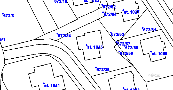 Parcela st. 1045 v KÚ Prštné, Katastrální mapa