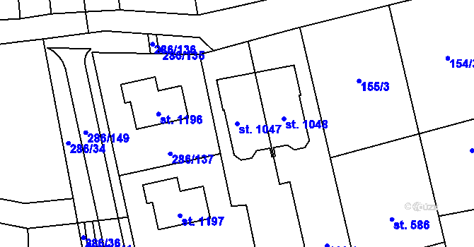 Parcela st. 1047 v KÚ Prštné, Katastrální mapa