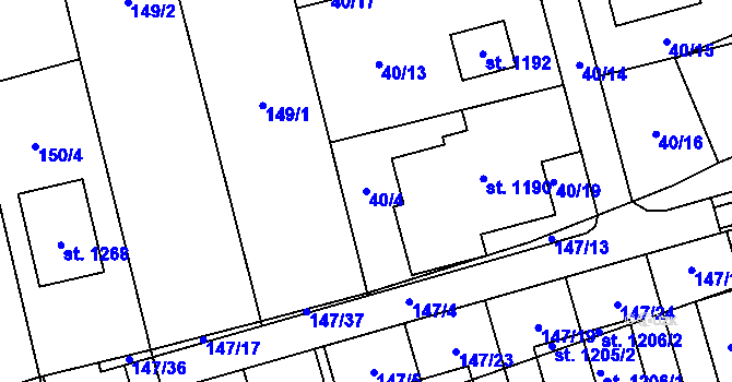 Parcela st. 40/4 v KÚ Prštné, Katastrální mapa