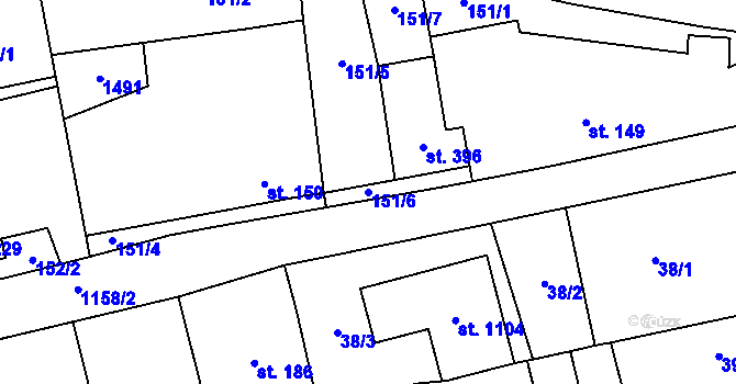 Parcela st. 151/6 v KÚ Prštné, Katastrální mapa