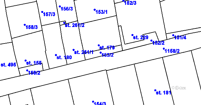 Parcela st. 153/2 v KÚ Prštné, Katastrální mapa