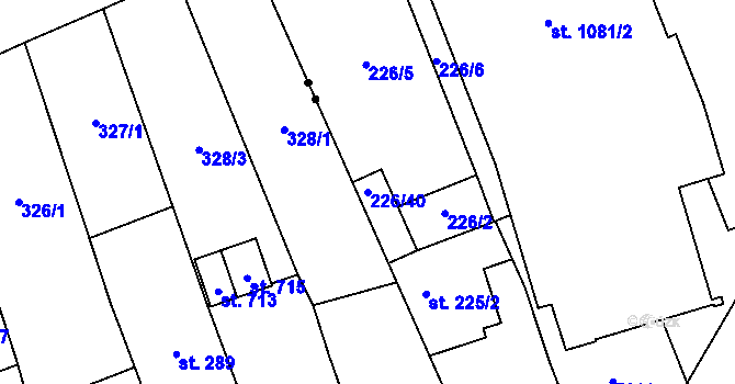 Parcela st. 226/40 v KÚ Prštné, Katastrální mapa