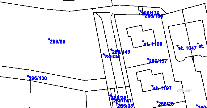 Parcela st. 286/34 v KÚ Prštné, Katastrální mapa