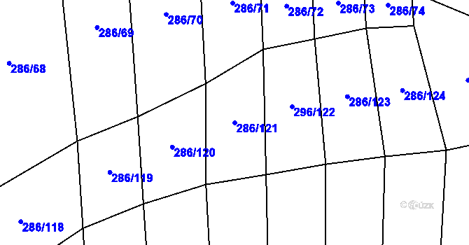 Parcela st. 286/121 v KÚ Prštné, Katastrální mapa