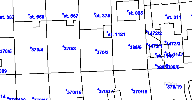 Parcela st. 370/2 v KÚ Prštné, Katastrální mapa