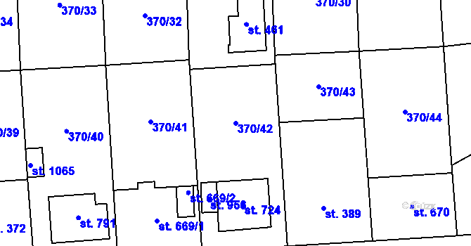 Parcela st. 370/42 v KÚ Prštné, Katastrální mapa