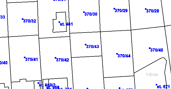 Parcela st. 370/43 v KÚ Prštné, Katastrální mapa