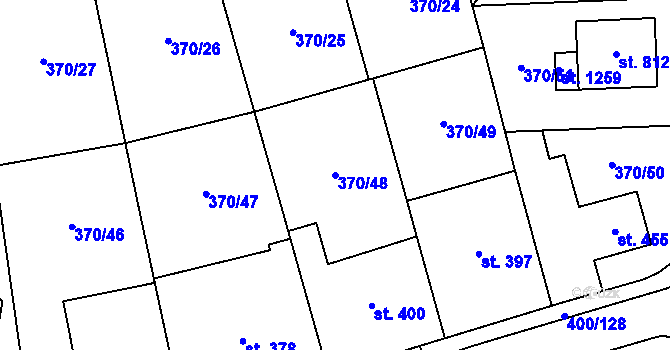 Parcela st. 370/48 v KÚ Prštné, Katastrální mapa