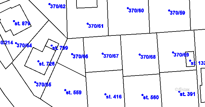 Parcela st. 370/67 v KÚ Prštné, Katastrální mapa