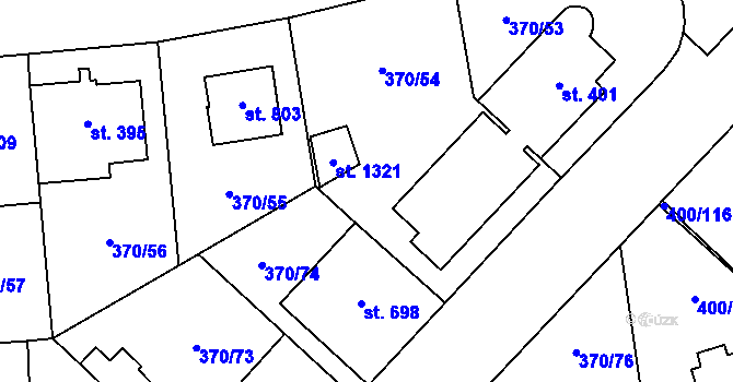 Parcela st. 370/75 v KÚ Prštné, Katastrální mapa