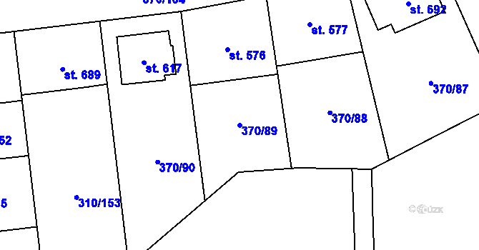Parcela st. 370/89 v KÚ Prštné, Katastrální mapa