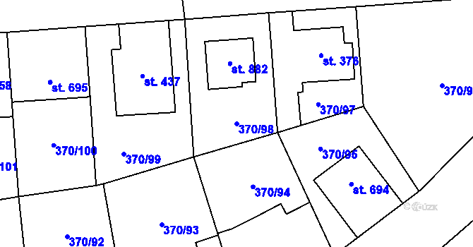 Parcela st. 370/98 v KÚ Prštné, Katastrální mapa