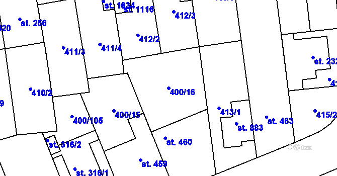 Parcela st. 400/16 v KÚ Prštné, Katastrální mapa