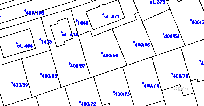 Parcela st. 400/56 v KÚ Prštné, Katastrální mapa