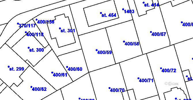 Parcela st. 400/59 v KÚ Prštné, Katastrální mapa