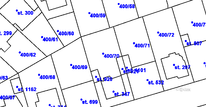 Parcela st. 400/70 v KÚ Prštné, Katastrální mapa