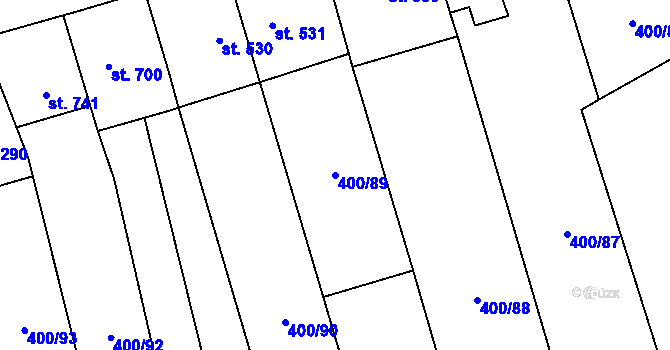 Parcela st. 400/89 v KÚ Prštné, Katastrální mapa