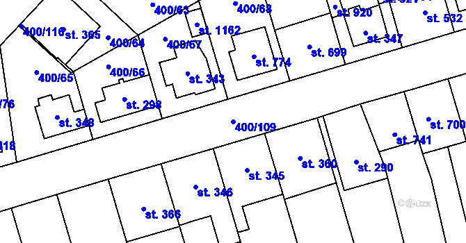 Parcela st. 400/109 v KÚ Prštné, Katastrální mapa