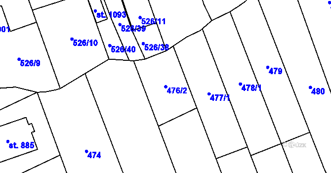 Parcela st. 476/2 v KÚ Prštné, Katastrální mapa