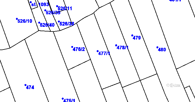 Parcela st. 477/1 v KÚ Prštné, Katastrální mapa
