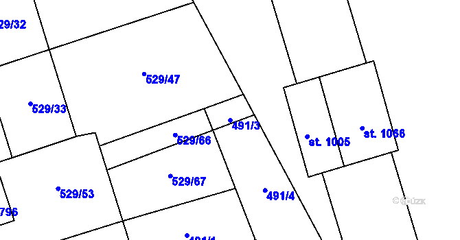Parcela st. 491/3 v KÚ Prštné, Katastrální mapa
