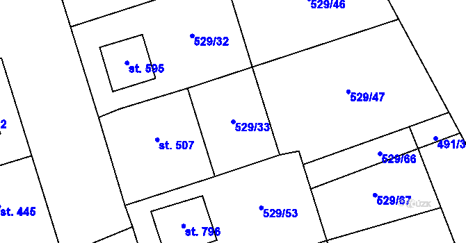 Parcela st. 529/33 v KÚ Prštné, Katastrální mapa