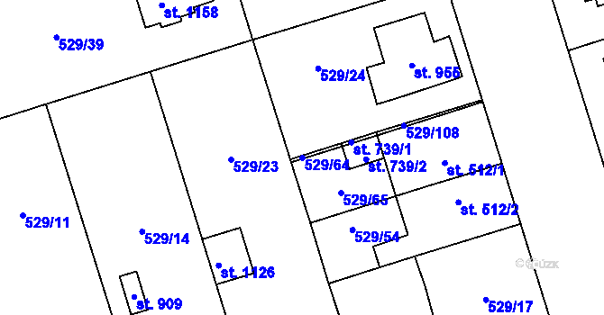 Parcela st. 529/64 v KÚ Prštné, Katastrální mapa