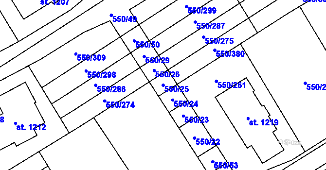 Parcela st. 550/25 v KÚ Prštné, Katastrální mapa